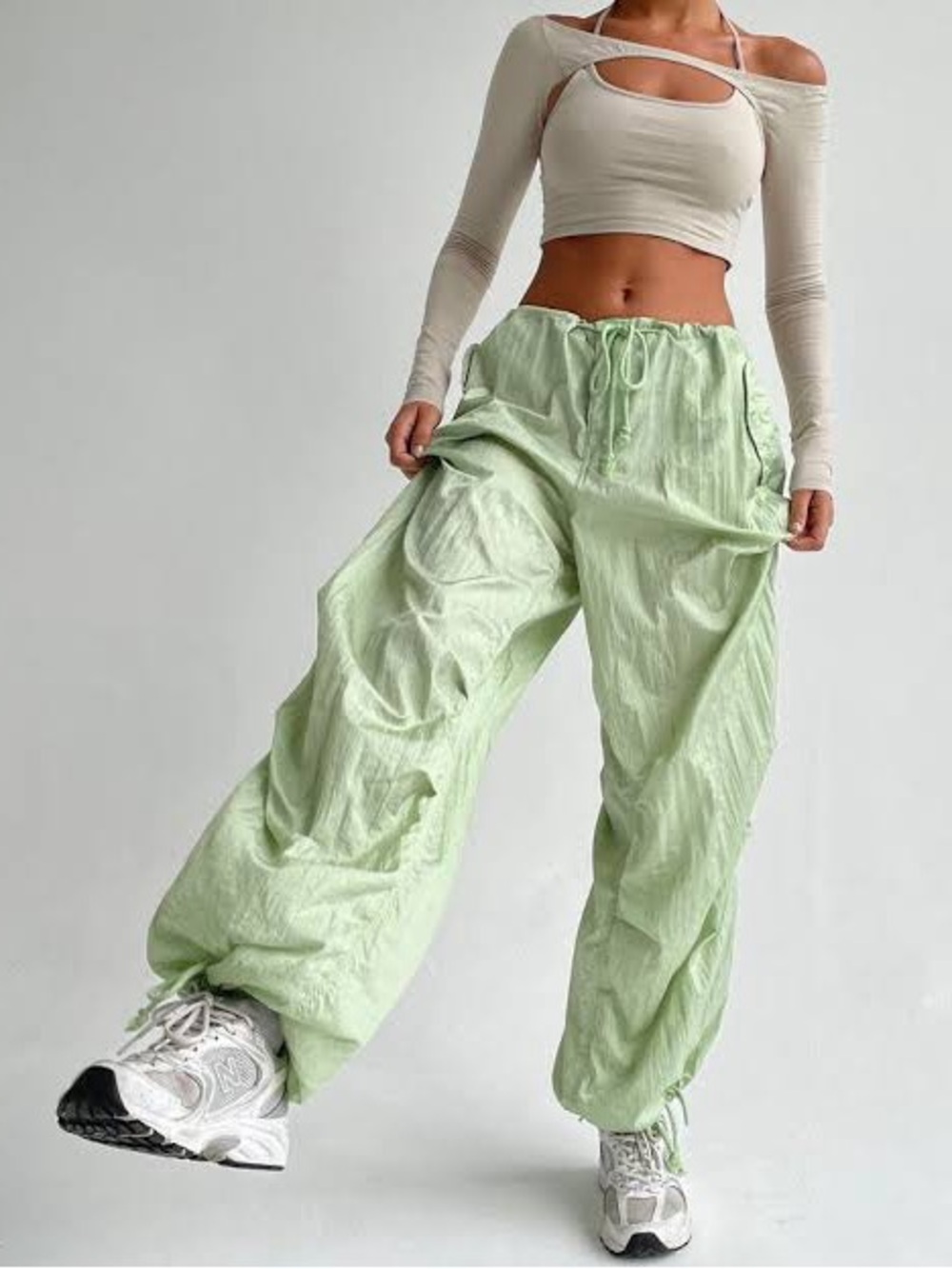 Motel Rocks Light Green Casual Drawstring Pants S